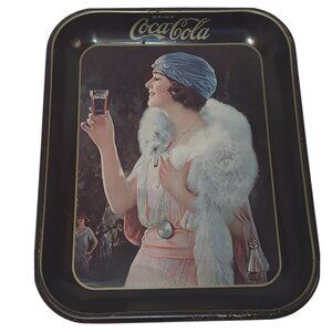Coca Cola Tray ‘Party Girl’ Flapper Lithograph Metal, Great Bar Decor Vintage